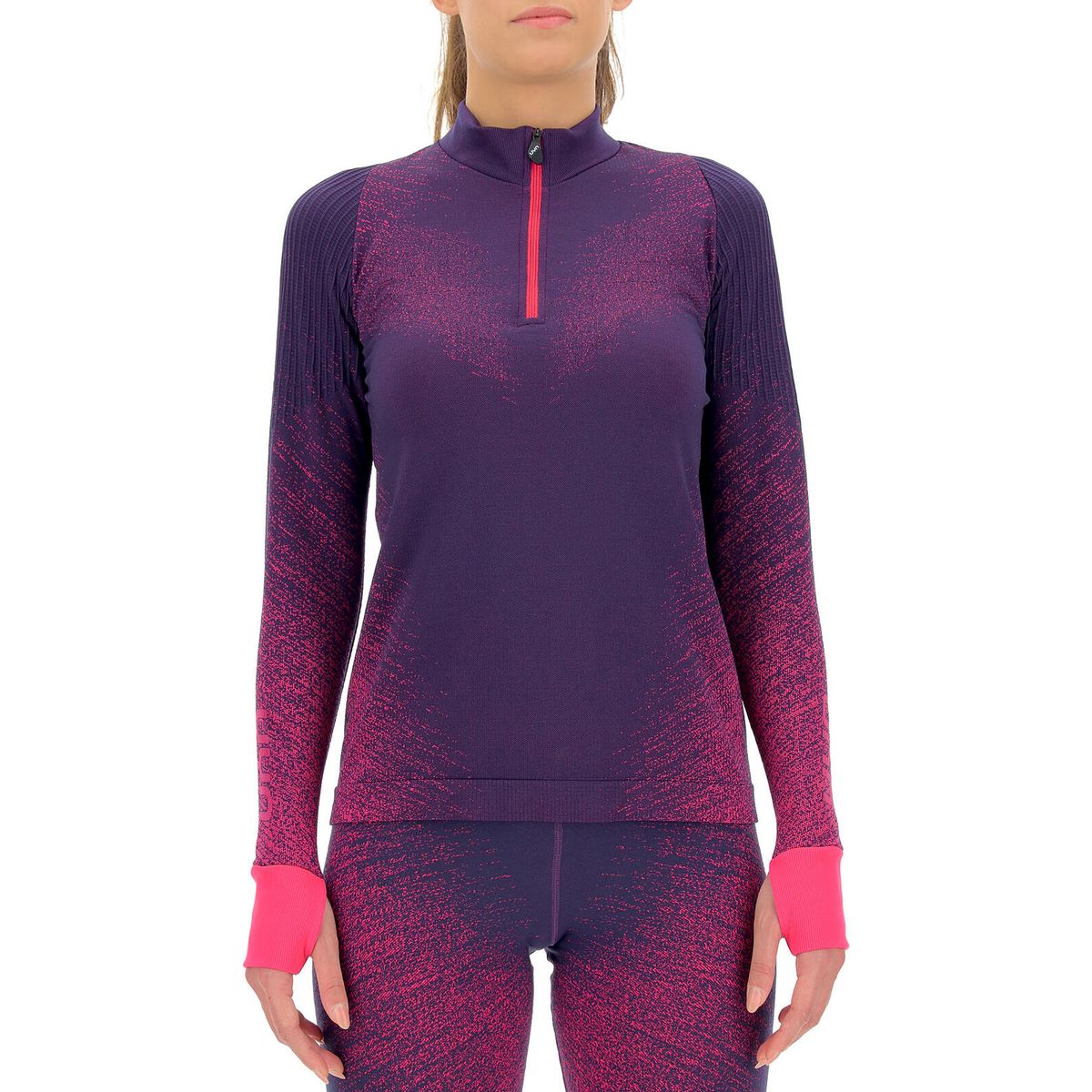 Uyn Woman Running Exceleration Shirt Long SL ZIP UP plum/pink yarrow (V187) XS O102124-V187-XS