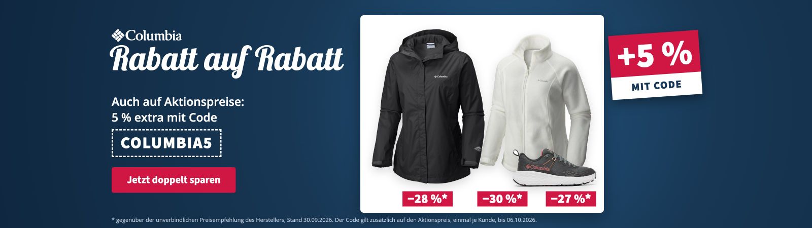 Columbia: 5 % extra mit Code COLUMBIA5, auch auf Aktionspreise
