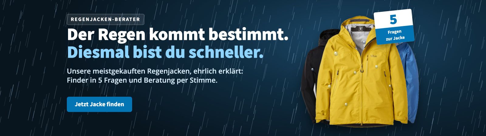 Regenjacken-Berater: Der Regen kommt bestimmt. Diesmal bist du schneller.