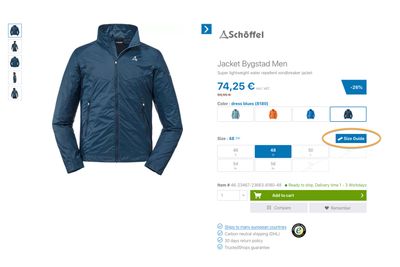 The size charts are linked with the products