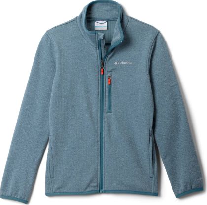 Blaugraue Fleecejacke mit Stehkragen und Brusttasche