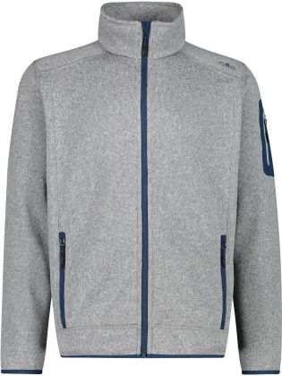 Graue Fleecejacke mit Stehkragen und blau abgesetzten Reißverschlüssen