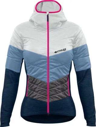 Hybrid-Skitourenjacke in Weiß, Blau und Dunkelblau mit gesteppten Einsätzen