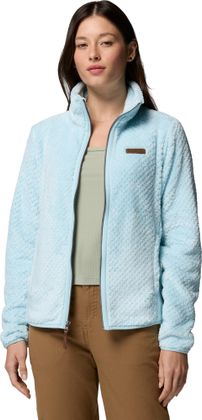 Columbia Women's Fire Side II Sherpa Fleece Jacket in Hellblau, getragen von einer Frau