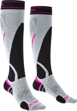 Bridgedale Ski Lightweight in Grau mit schwarzen und pinken Akzenten