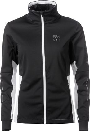 Jacke des Halti Wisla W+ XCT Softshell Set in Schwarz mit weißen Streifen