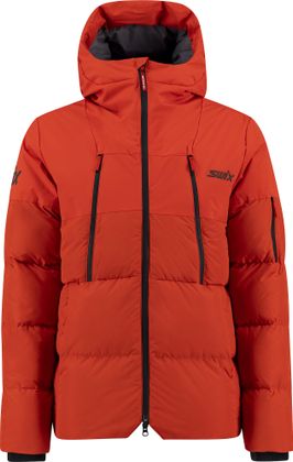 Swix Surmount Down Jacket in Rot, gesteppte Daunenjacke mit Kapuze