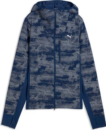 Puma W Run Brightstride Primaloft Jacket mit blau-grauem Muster und Kapuze