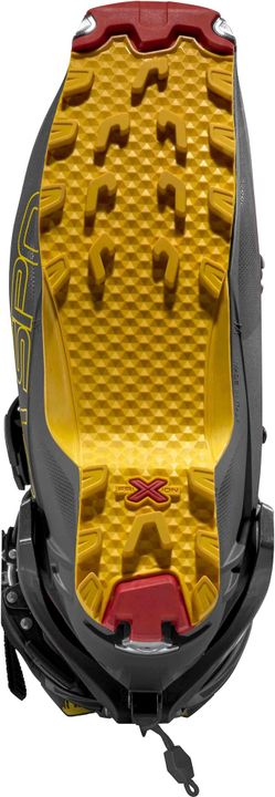 Sohle eines La Sportiva Kilo mit gelbem Profil und rotem Fersenteil