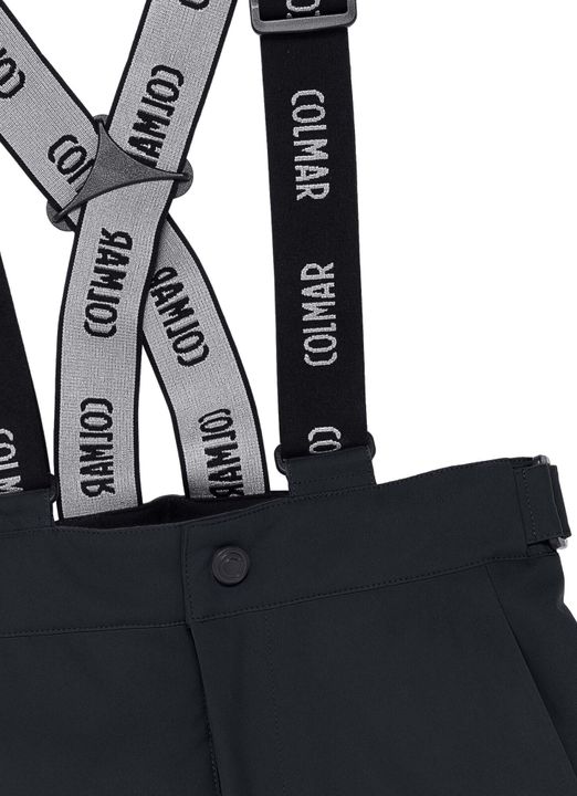 Verstellbare Hosenträger einer dunkelblauen Colmar-Kinder-Skilatzhose, Nahaufnahme
