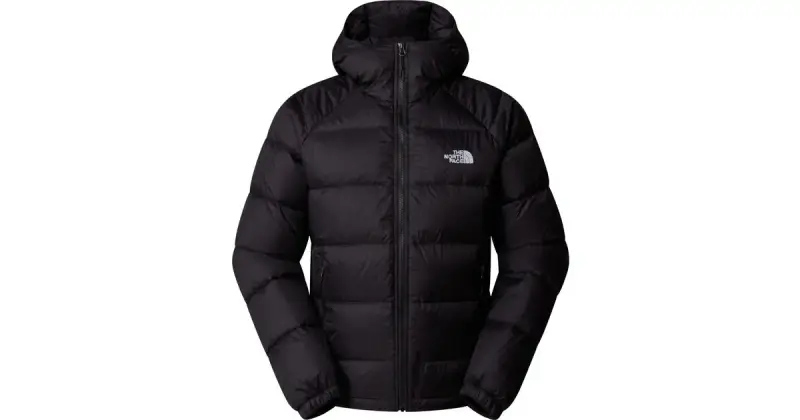 Schwarze Daunenjacke mit Kapuze, The North Face Hydrenalite Down Hoodie, Produktfoto auf weißem Grund